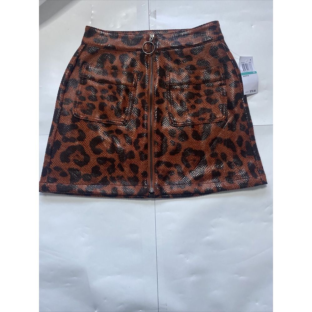 Oat New York NWT Leopard Print Zip Front Mini Skirt Rust Animal Print‎ Size 25